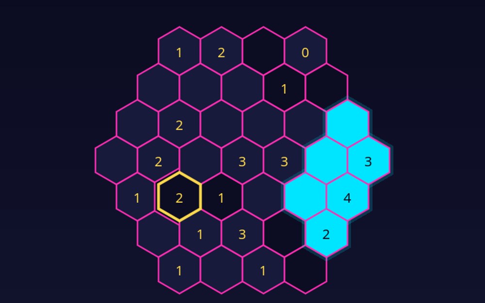 Une grille d'hexagones néon de PRISMIND en cours de résolution